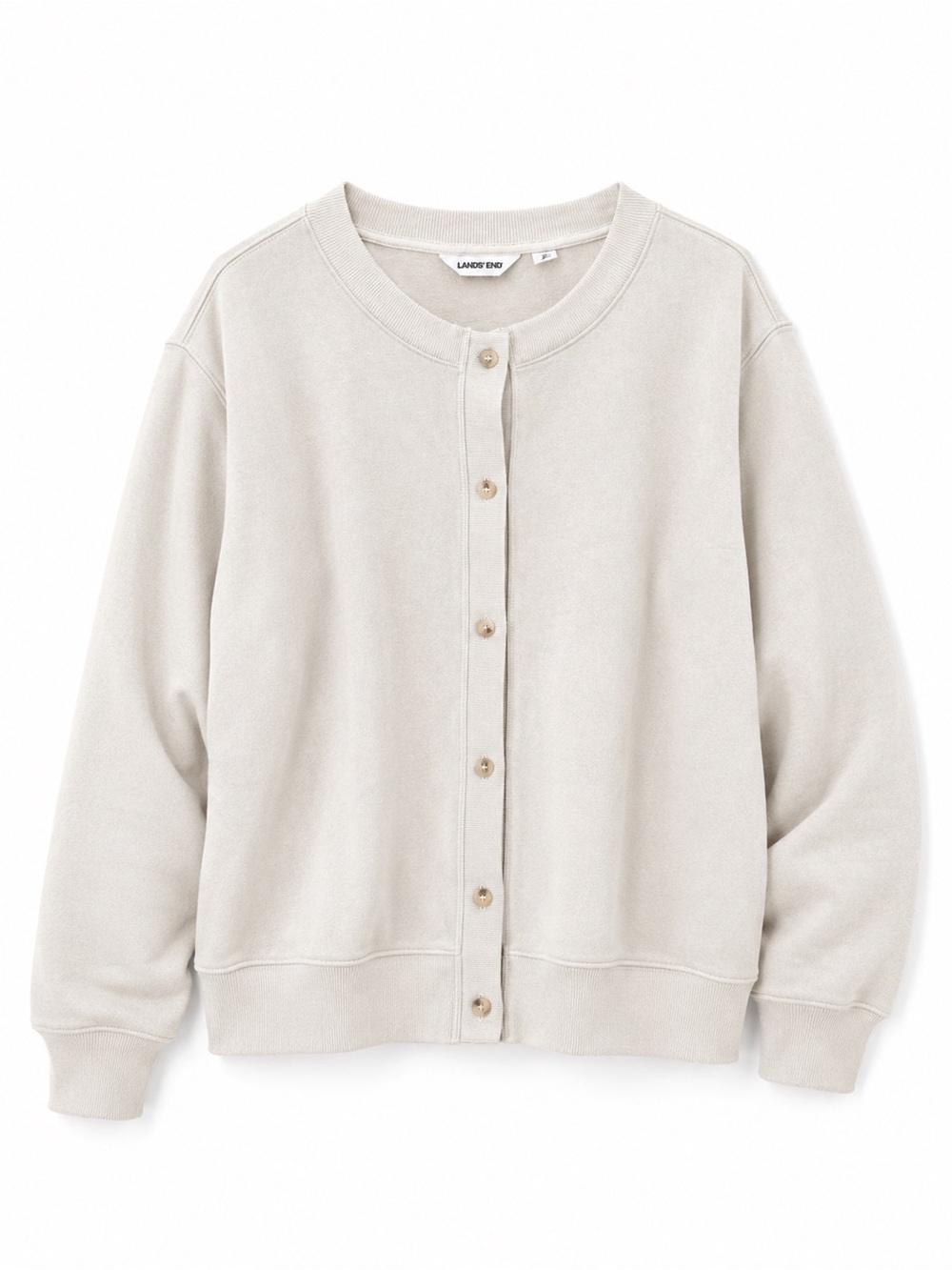 Lands’ End Girls Cream Fleece Snap Front Sweatshirt Jacket L 14-16